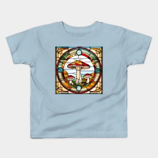 Cream Mushroom Trio Stained Glass Kids T-Shirt